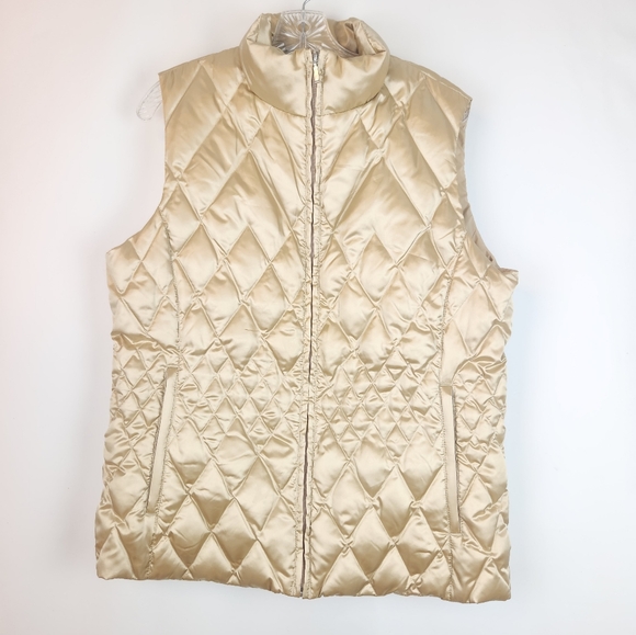 Lands End Gold Quilted Puffer Vest Large 14-16 Goose Down Feathers - Picture 1 of 6